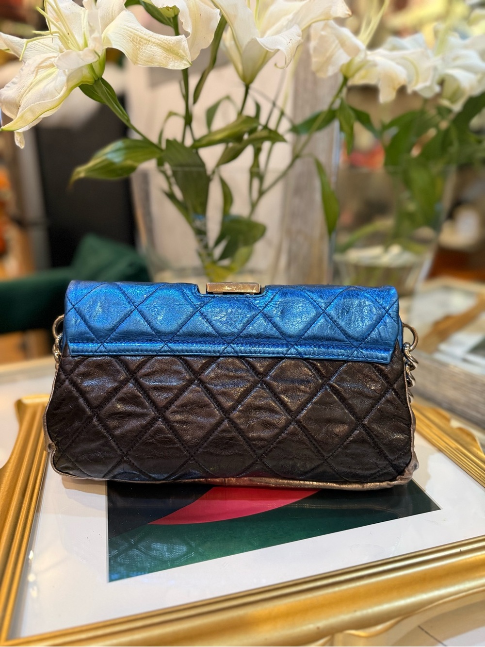 CHANEL Metallic Blue and Pink Quilted Flap Crossbody Bag - Picture 4 of 16